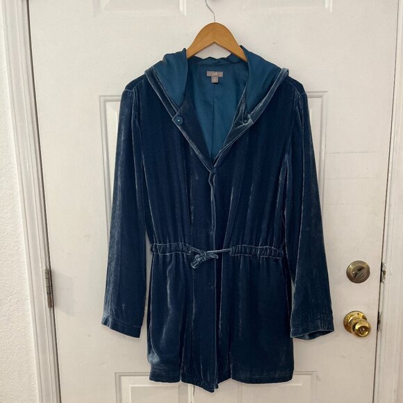 J. Jill Jackets & Blazers - J.Jill Woman's Beautiful Teal Velvet/Valor Hooded Snap-Up Jacket Sz Med
